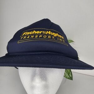 Vintage Fischer Hughes Transport Inc Navy Trucker Hat Snapback Mesh Back Cap
